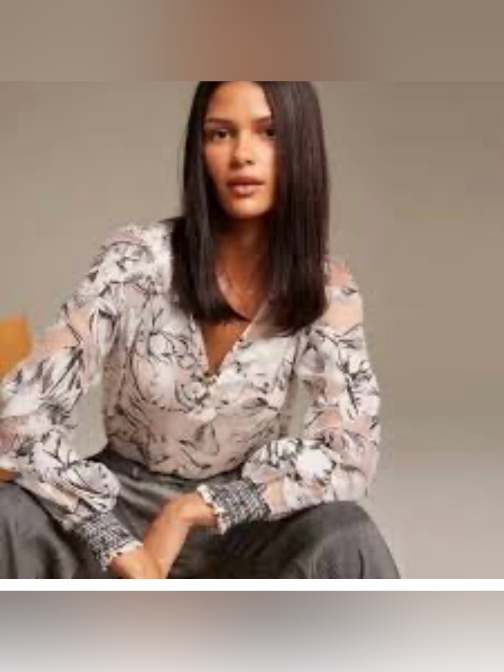 White House Black Market Organza Sleeve Silk Burnout Blouse top women’s L